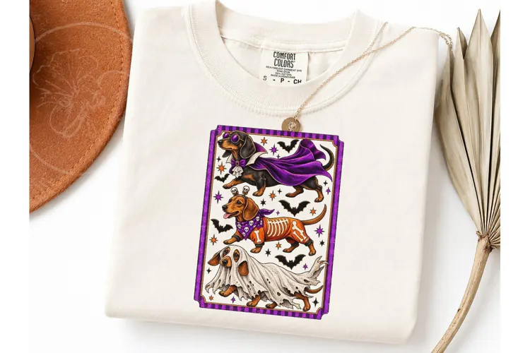 Halloween Dachshund Tarot Card PNG Tee