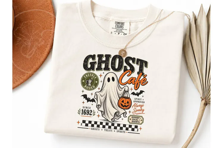 Ghost Cafe Halloween PNG Shirt Design