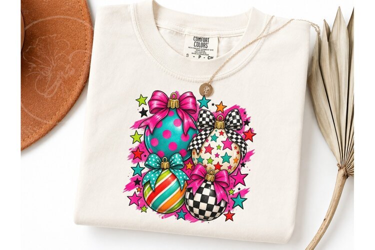 Christmas Ornaments Coquette PNG Tee example image 1