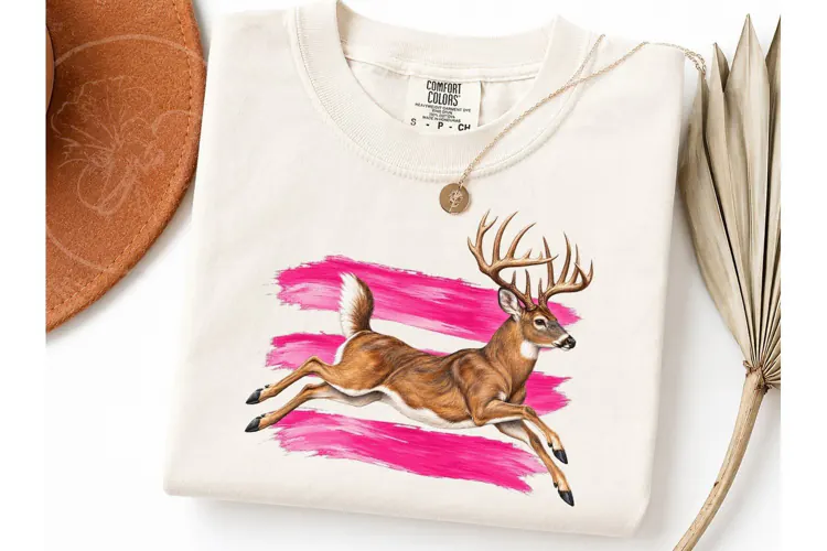 Running Buck Pink Brushstroke PNG Tee