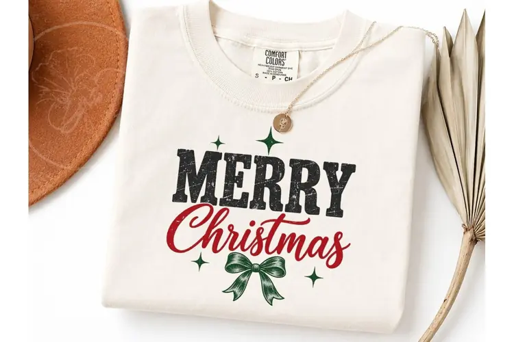 Merry Christmas Bow PNG Shirt Design