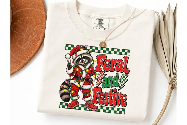 Feral and Festive Raccoon Christmas PNG