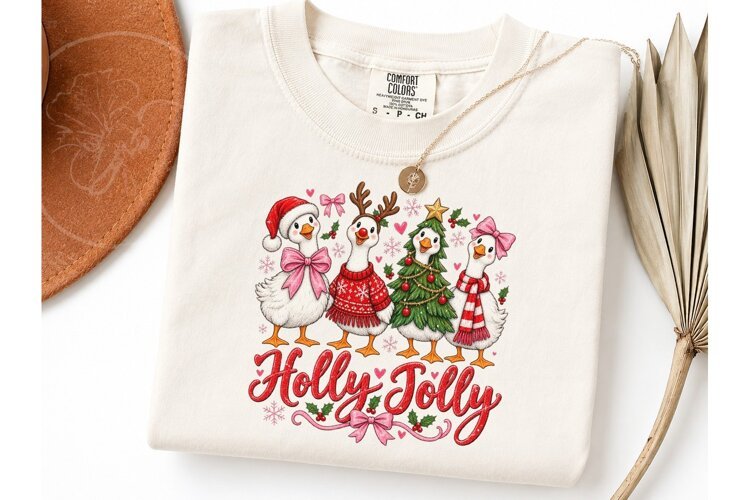 Holly Jolly Christmas Geese PNG Tee example image 1
