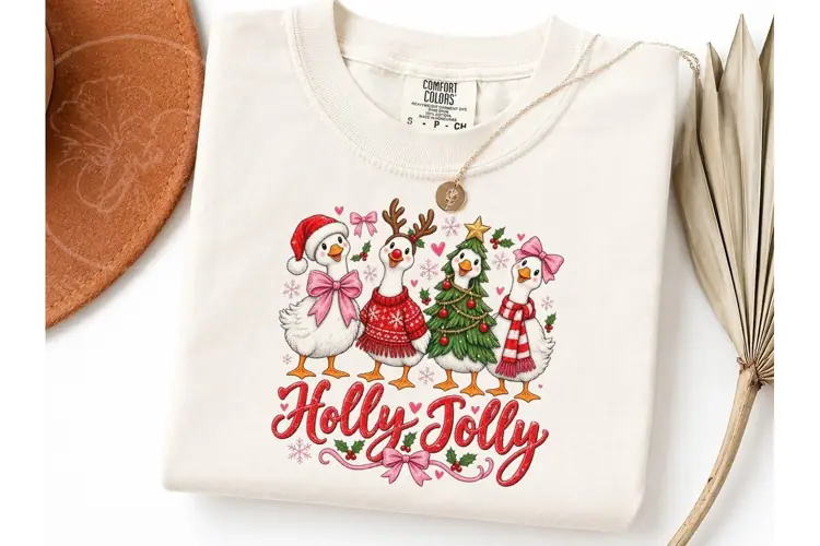 Holly Jolly Christmas Geese PNG Tee