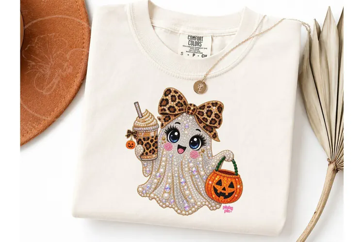 Glam Ghost Leopard Bow Halloween PNG Tee-Glam Ghost Leopard