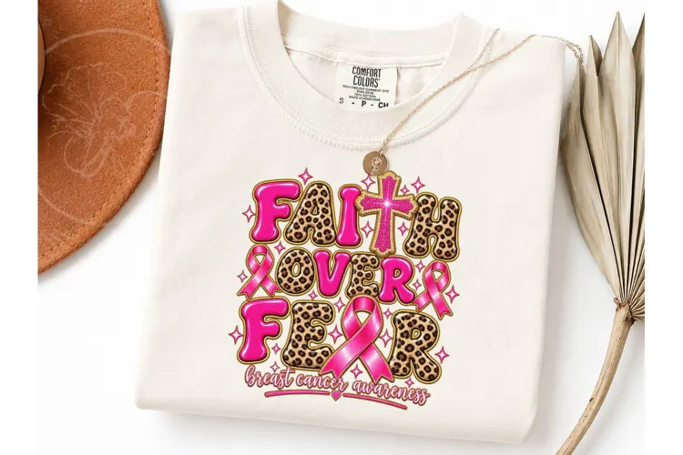 Faith Over Fear Breast Cancer PNG Tee