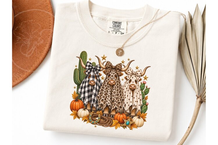 Western Ghost Cow Halloween PNG Tee example image 1