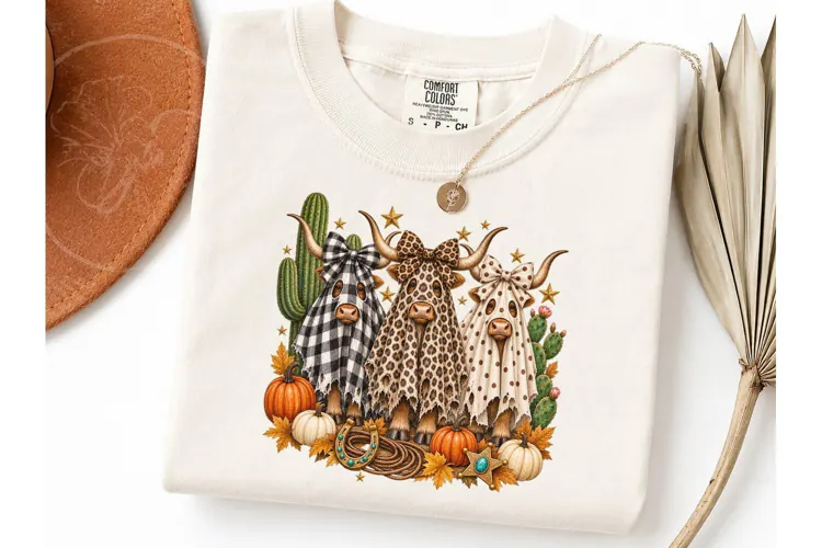 Western Ghost Cow Halloween PNG Tee