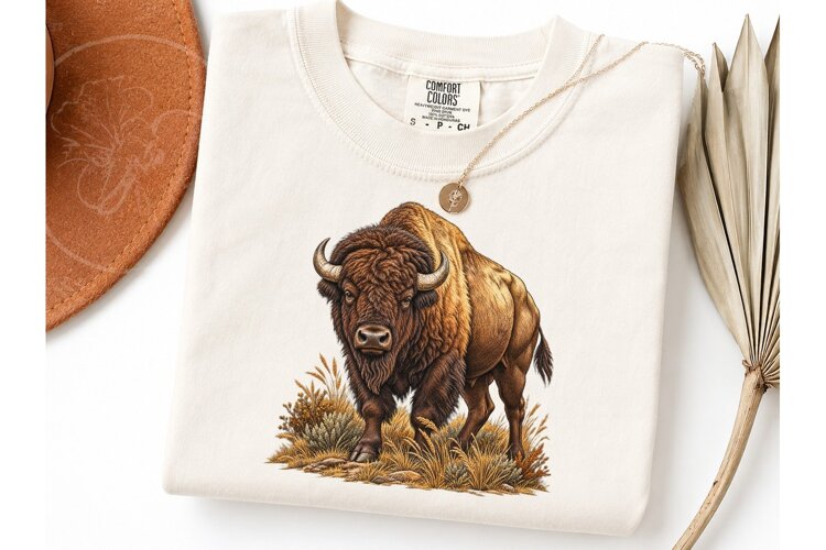 Buffalo Bison Fall Halloween PNG Tee Des example image 1