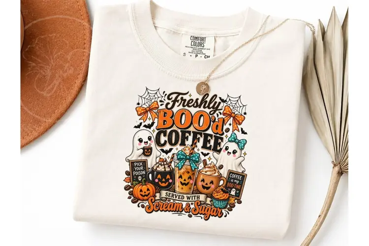 Freshly Boo'd Coffee Halloween PNG Tee