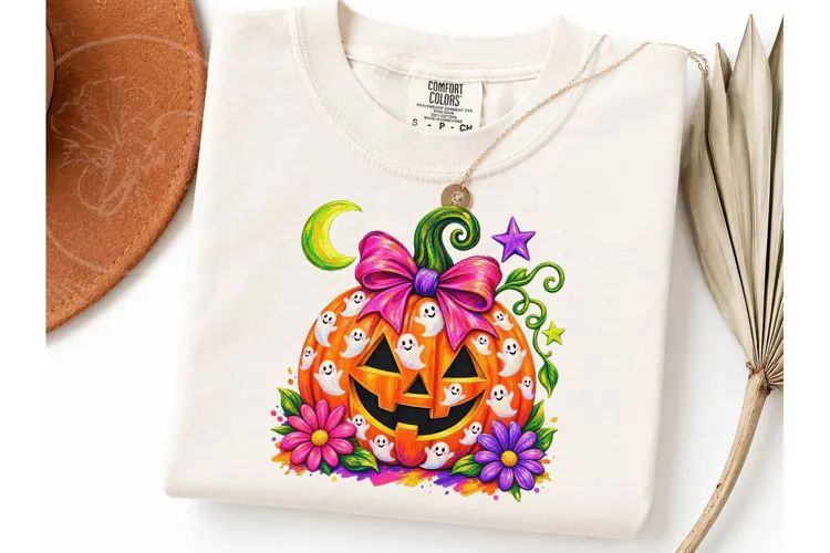 Halloween Pumpkin Ghost Bow PNG Tee
