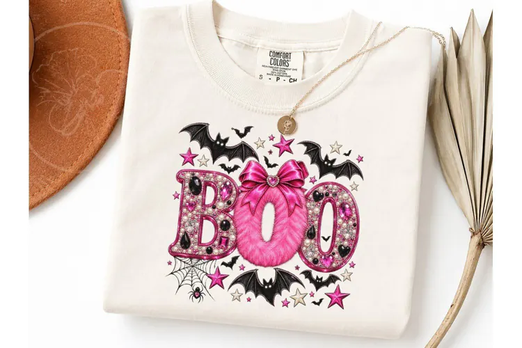 BOO Halloween Pink Glam PNG Shirt Design