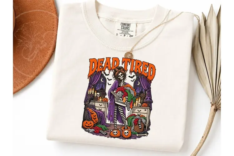 Dead Tired Skeleton Halloween PNG Tee