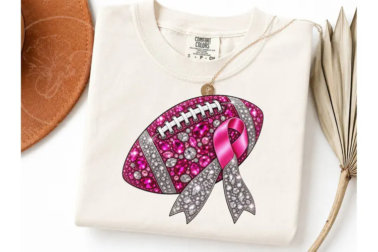 Pink Ribbon Football Bling PNG Shirt