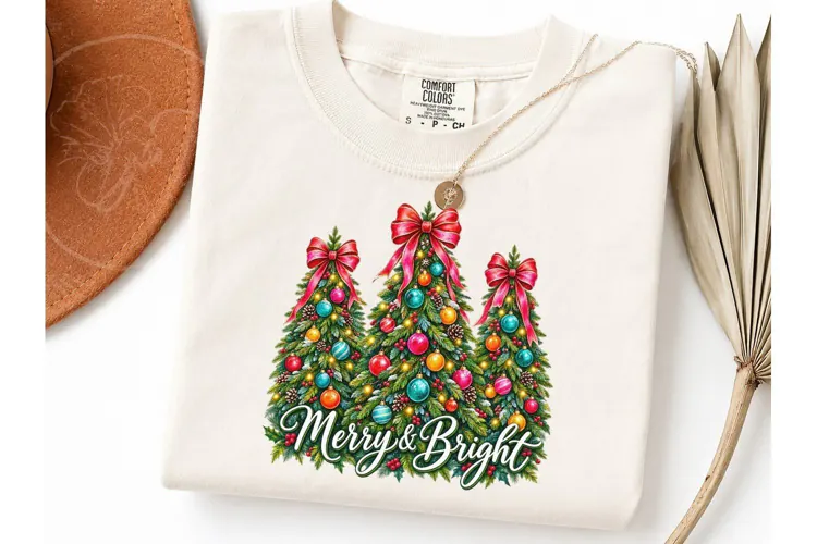 Merry & Bright Christmas Trees PNG Tee