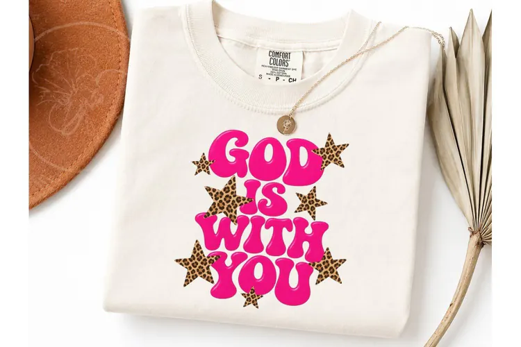 God Is With You Leopard Star PNG Tee
