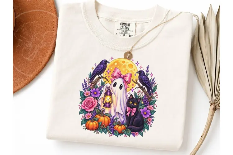 Halloween Ghost Floral PNG Shirt Design
