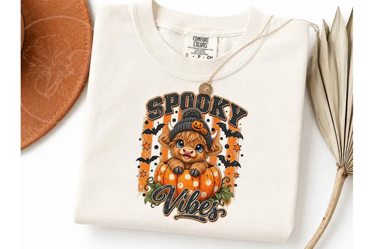 Spooky Vibes Highland Cow PNG Tee