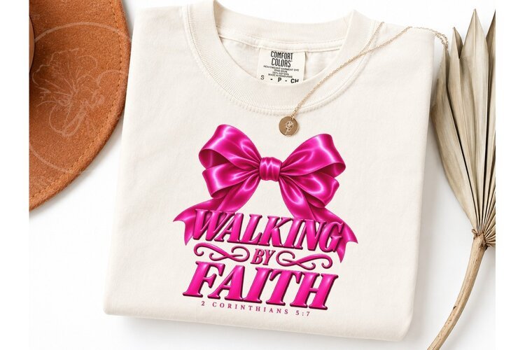 Walking By Faith Coquette Bow PNG Tee example image 1