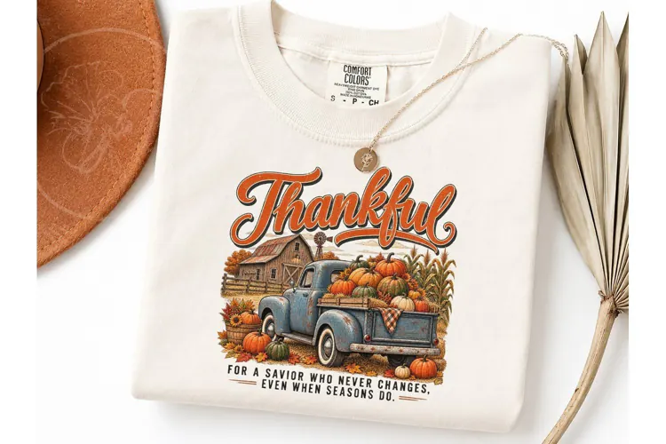 Thankful Fall Pumpkin Truck PNG Tee