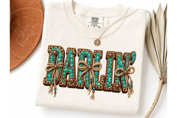 Darlin Turquoise Western PNG Tee Design