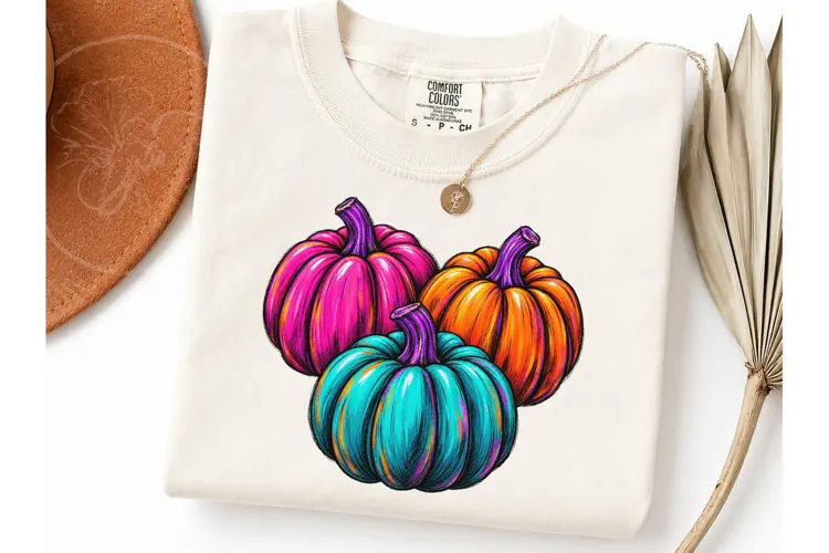 Colorful Halloween Pumpkins PNG Tee