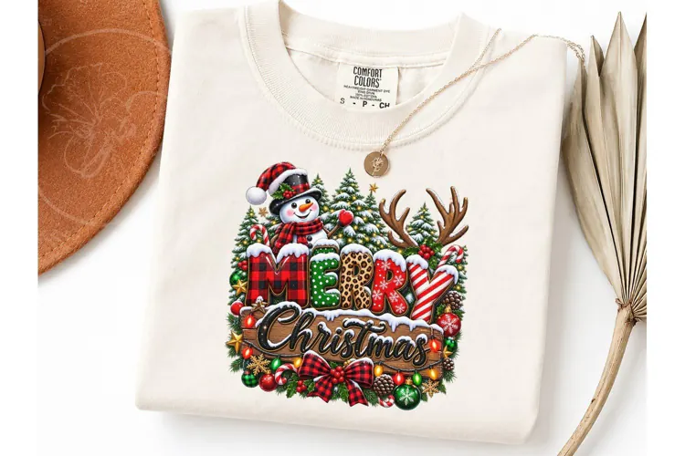 Merry Christmas Snowman PNG Shirt Design