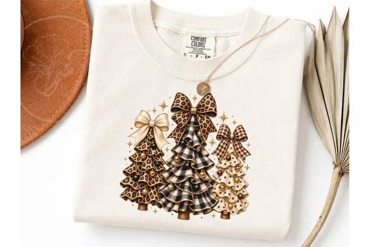 Leopard Plaid Christmas Trees PNG Tee
