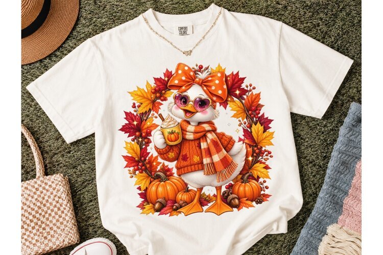 Fall Duck Pumpkin Latte PNG Sublimation example image 1