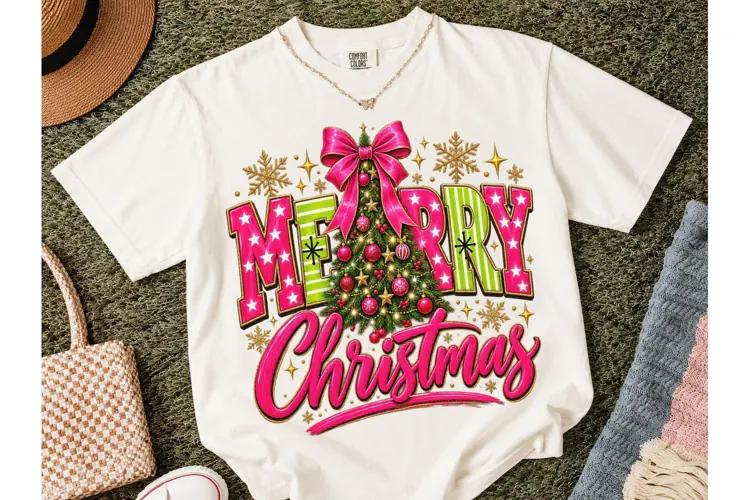 Merry Christmas Pink Tree PNG Sublimatio