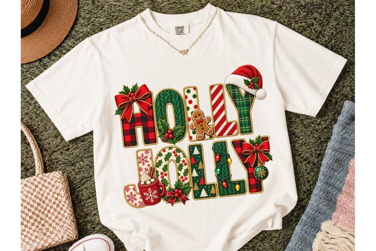 Holly Jolly Christmas PNG Sublimation Te example image 1