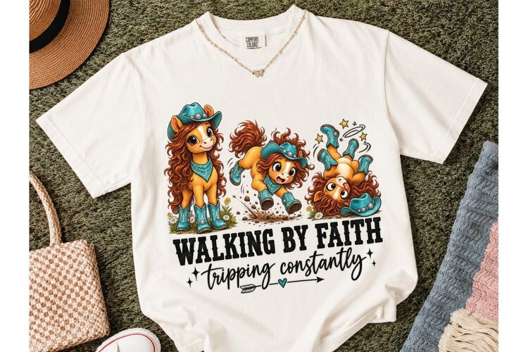 Walking By Faith Funny Horse PNG Tee example image 1