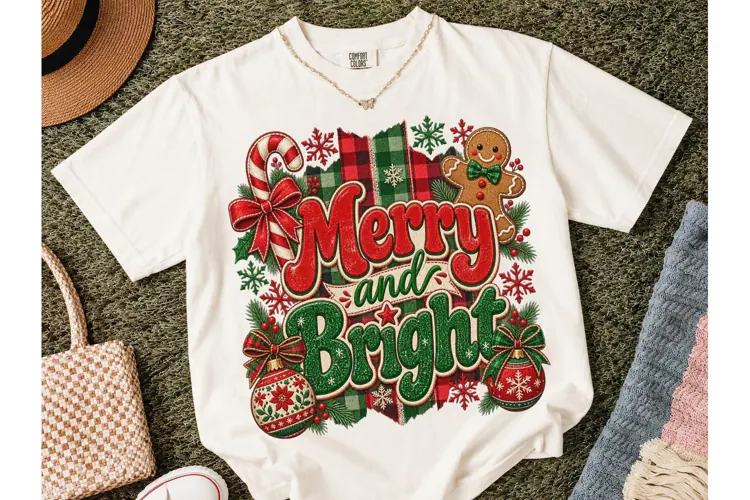 Merry and Bright Christmas PNG Tee