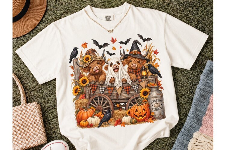 Halloween Highland Cow PNG Sublimation example image 1