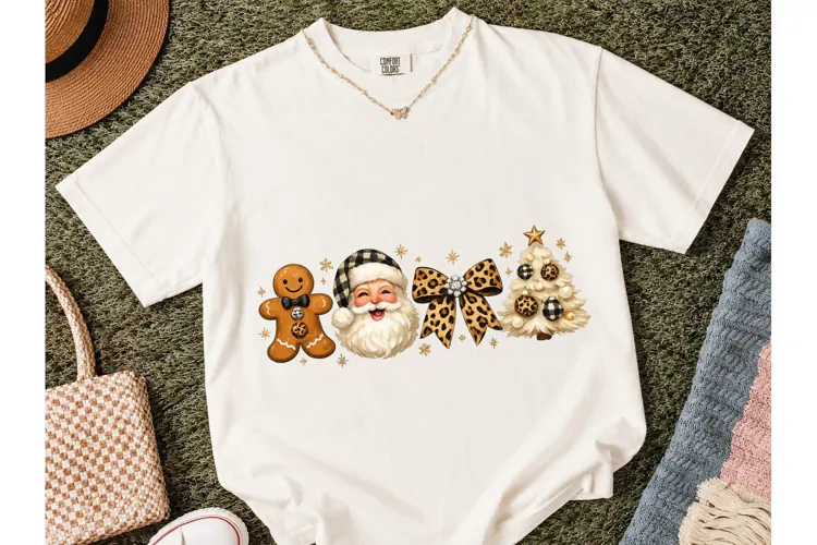 Leopard Christmas Santa PNG Shirt Design