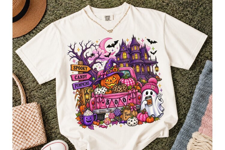 Spooky Halloween Boo Truck PNG Tee example image 1
