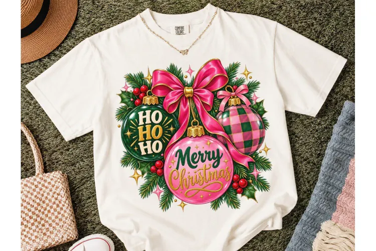 Merry Christmas Ornament PNG Tee Design