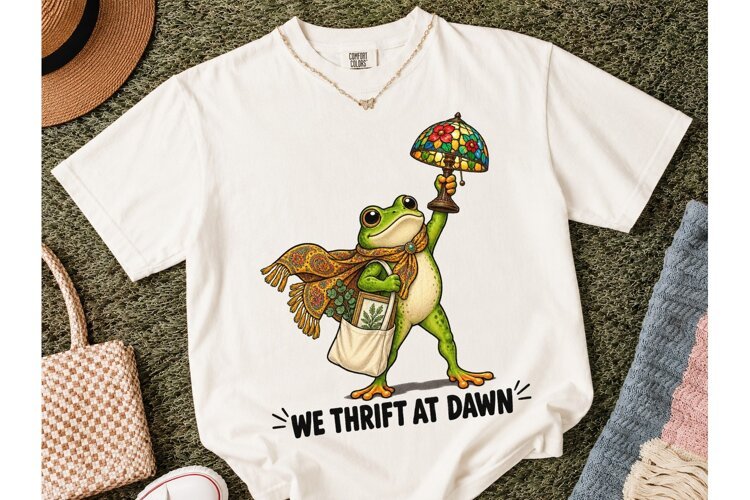 We Thrift At Dawn Frog PNG Shirt example image 1