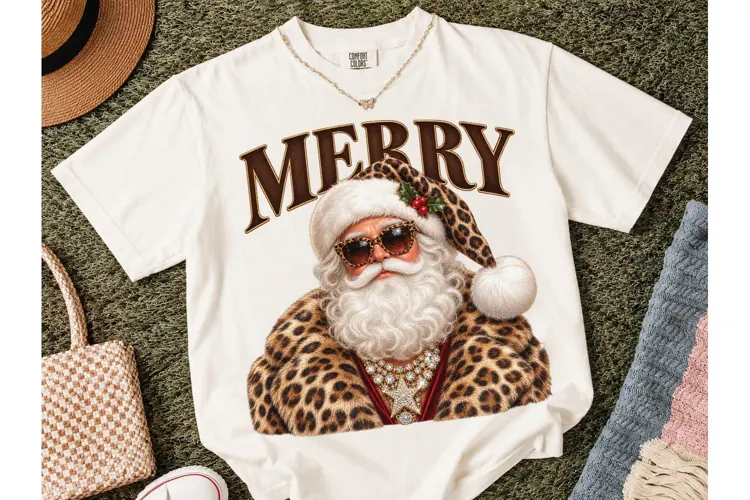 Merry Leopard Santa PNG Shirt Design