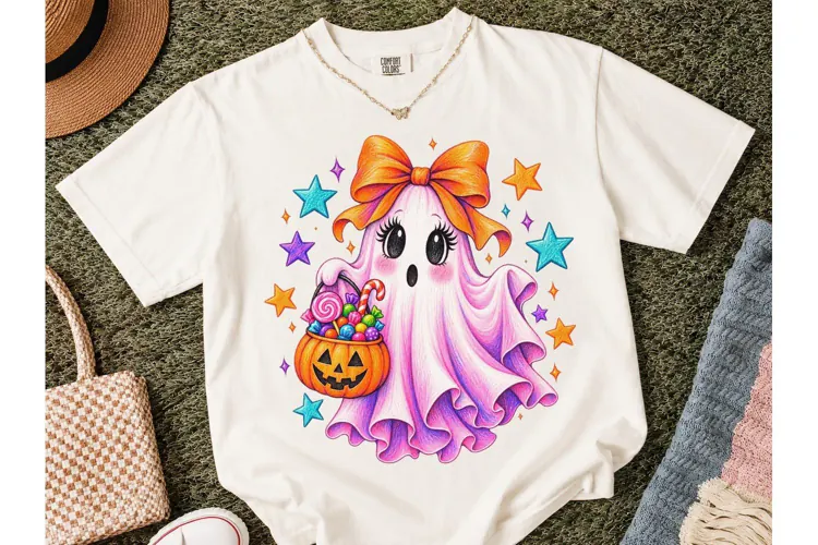 Cute Ghost Bow Halloween PNG Design