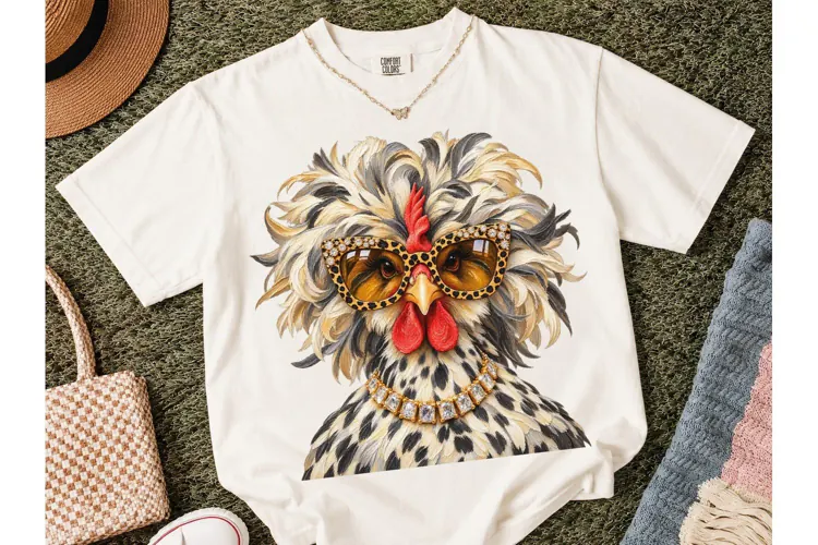 Fancy Chicken Leopard Glasses PNG Tee