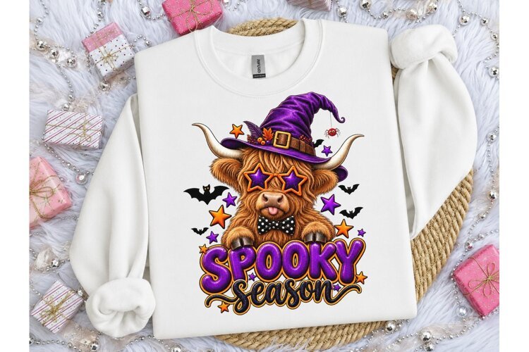 Spooky Season Highland Cow PNG Tee example image 1