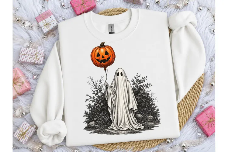 Ghost Pumpkin Balloon Halloween PNG Tee