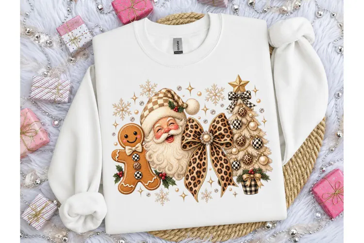 Retro Santa Gingerbread Christmas PNG Te