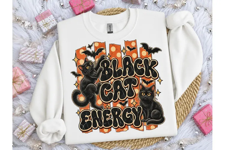 Black Cat Energy Halloween PNG Tee
