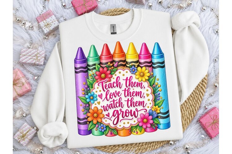 Teach Them Love Them Crayons PNG Tee example image 1