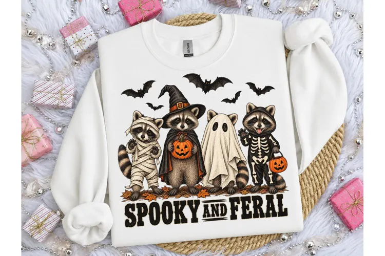 Spooky Feral Raccoon Halloween PNG Tee
