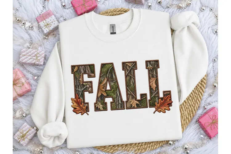 Fall Camo Leaves Embroidery PNG Shirt