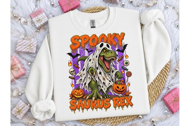 Spooky Saurus Rex Halloween PNG Tee example image 1