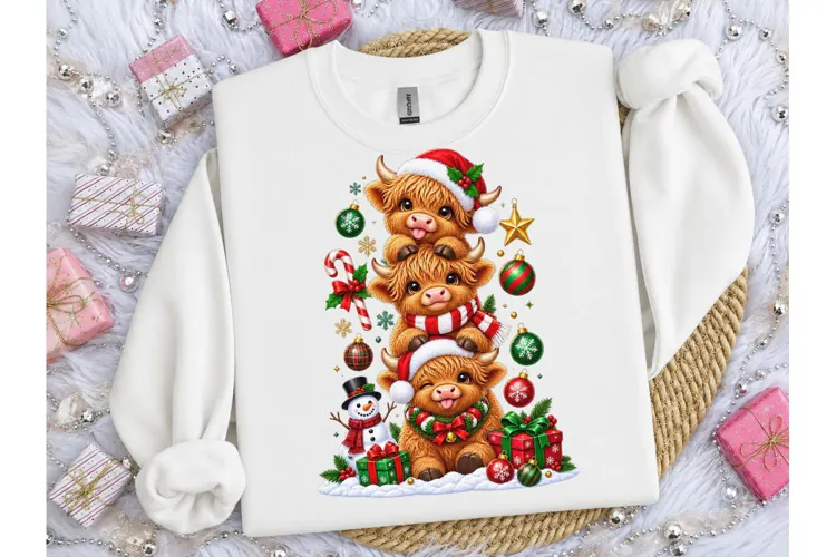 Christmas Highland Cow PNG Tee Design